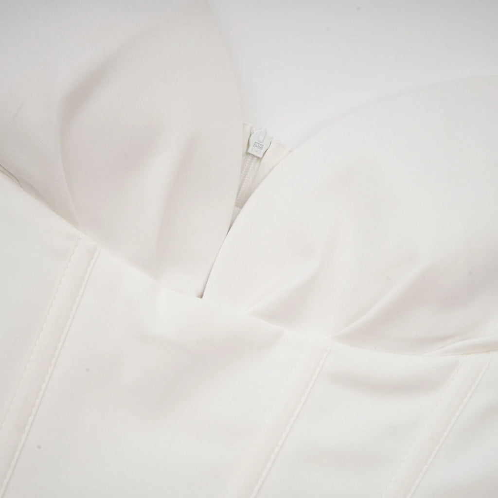Stefania Midi Dress White Off Shoulder Corset Pleated Pockets