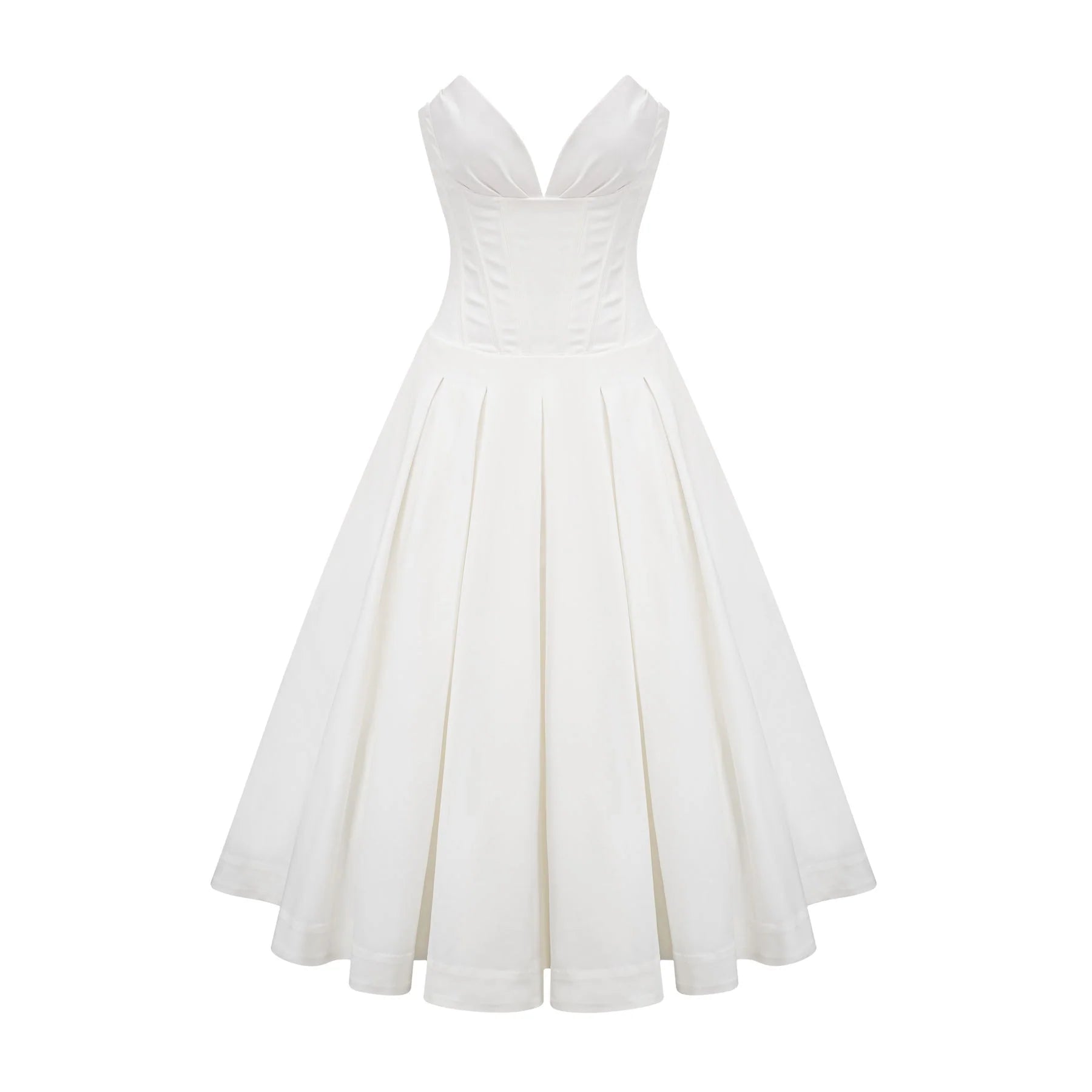 Stefania Midi Dress White Off Shoulder Corset Pleated Pockets