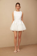 Stefania Mini Dress White Peplum Ruffle Tulle Panel Hem