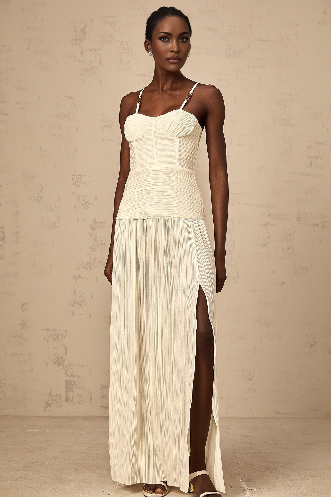 Stefania Sweetheart Neck Maxi Dress with Side Slit