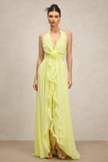 Stefania Yellow Ruffle Detail Maxi Dress