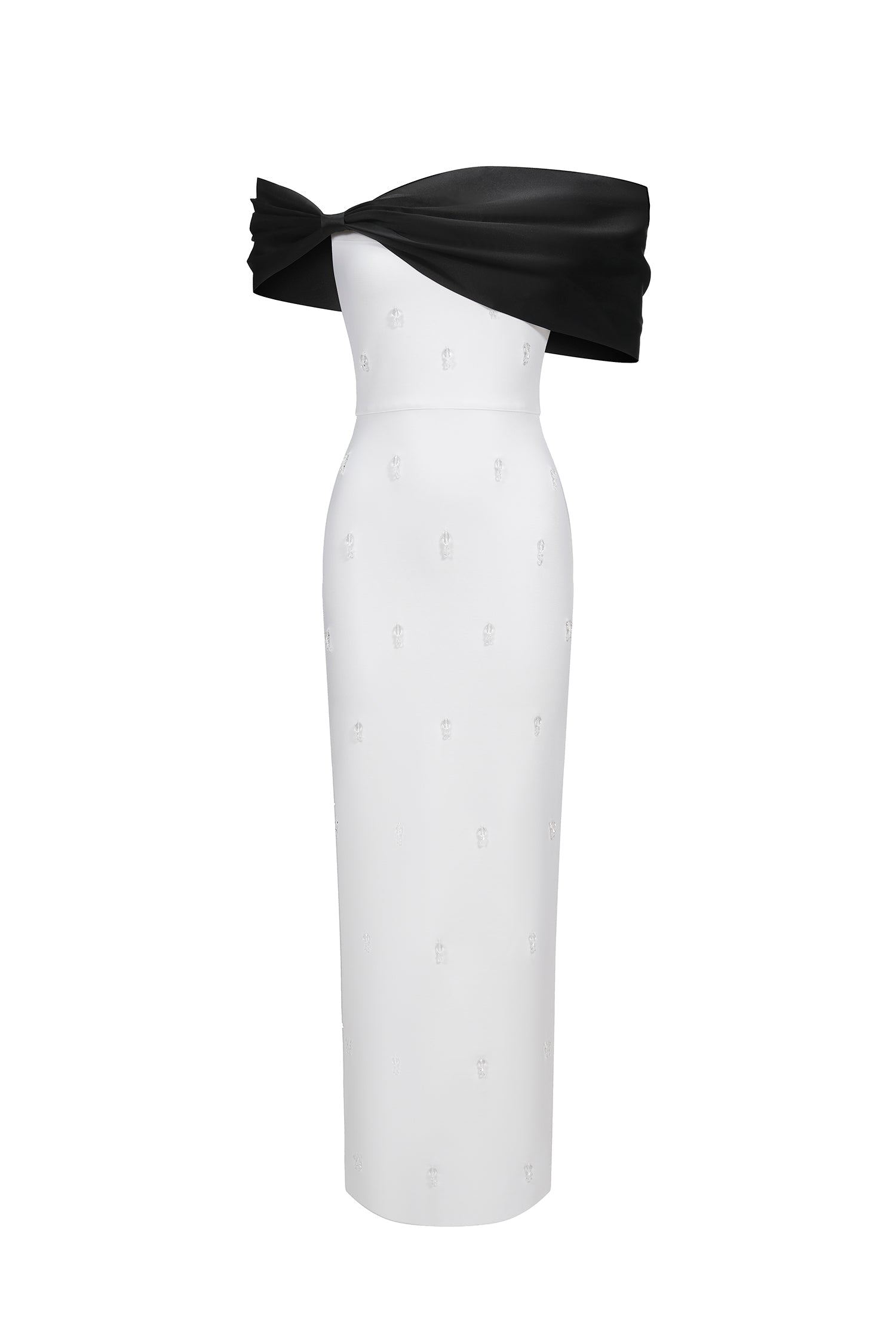 Stella White Diamond Bow Off-the-Shoulder Maxi Dress
