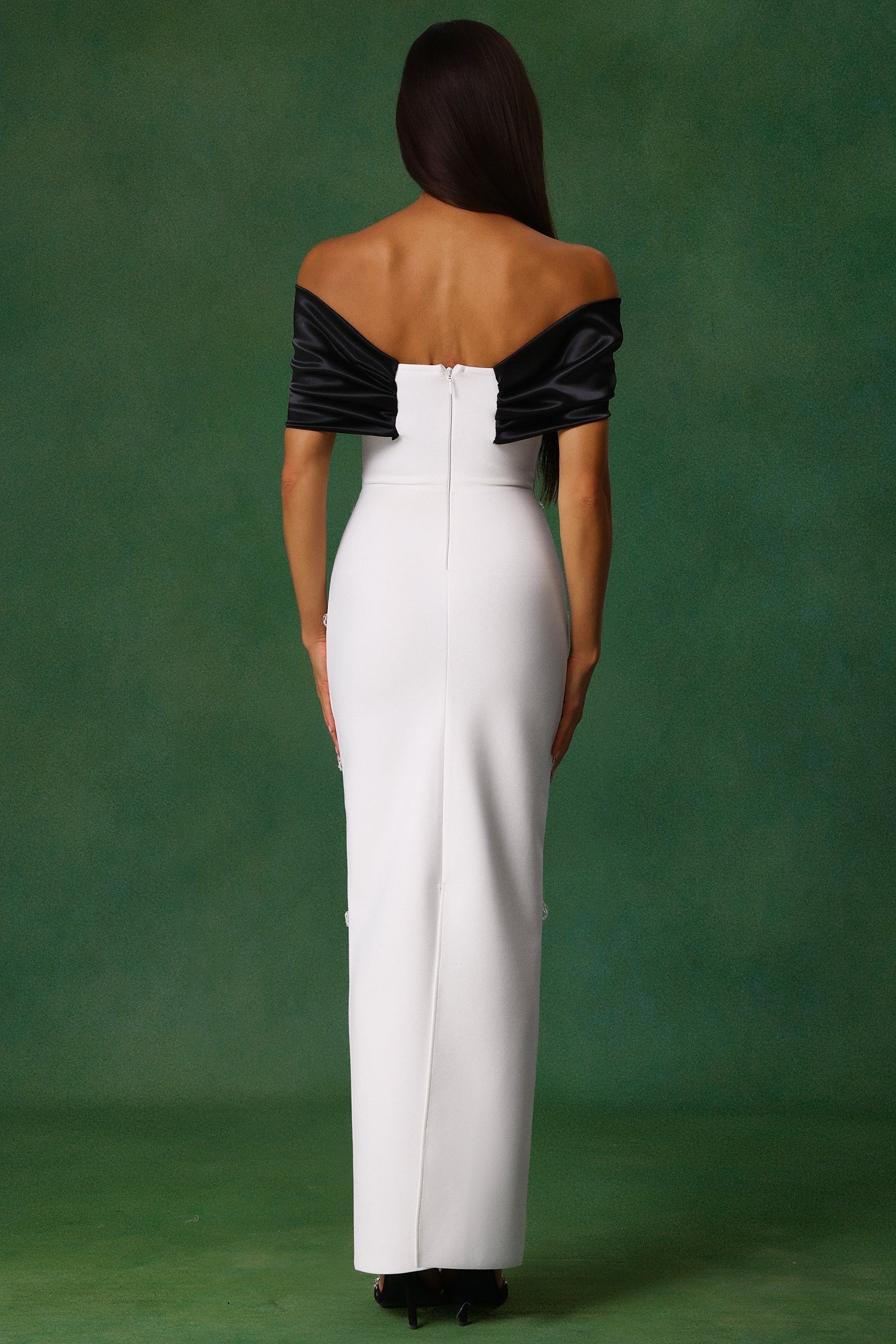 Stella White Diamond Bow Off-Shoulder Maxi Dress