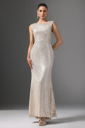 Sydney Beige Sequin Cowl Collar Maxi Dress