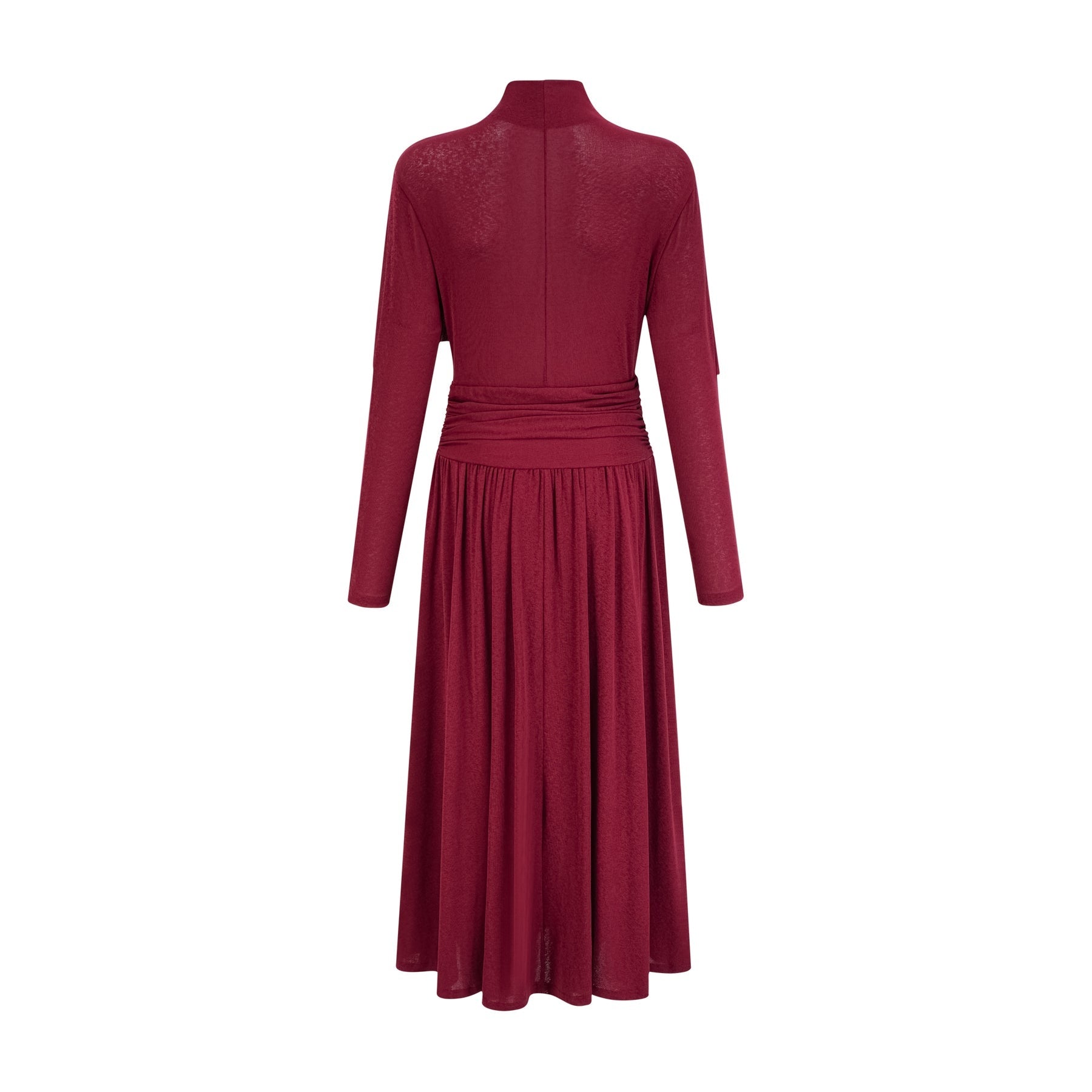 Sydney Midi Dress Red Flap Ruched Detail Long Sleeve Lined Skirt