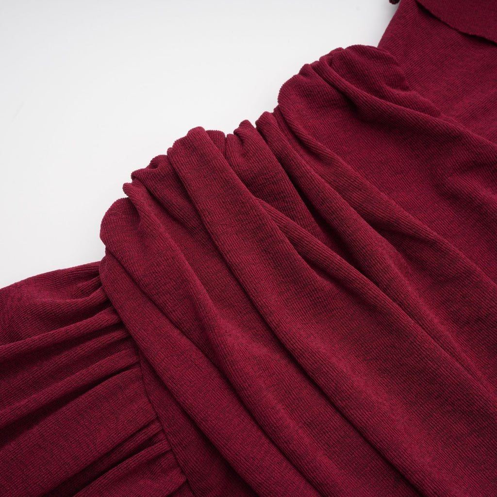 Sydney Midi Dress Red Flap Ruched Detail Long Sleeve Lined Skirt