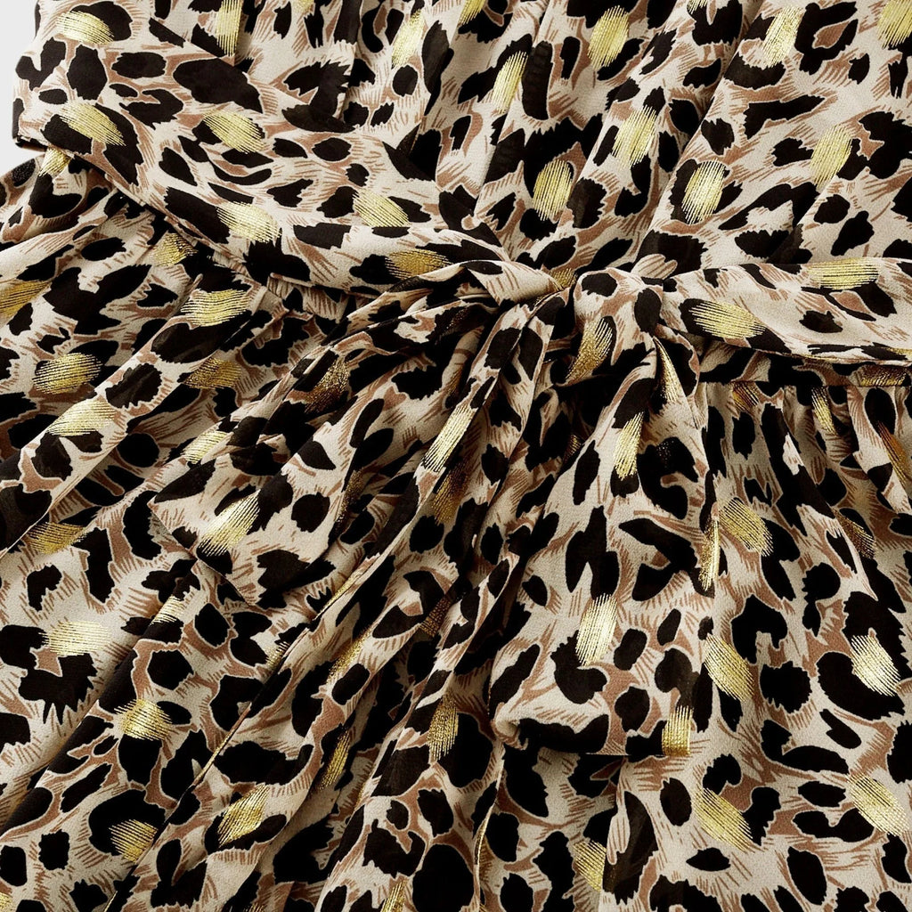 Sydney Midi Dress Yellow Leopard Print Cinched Waist