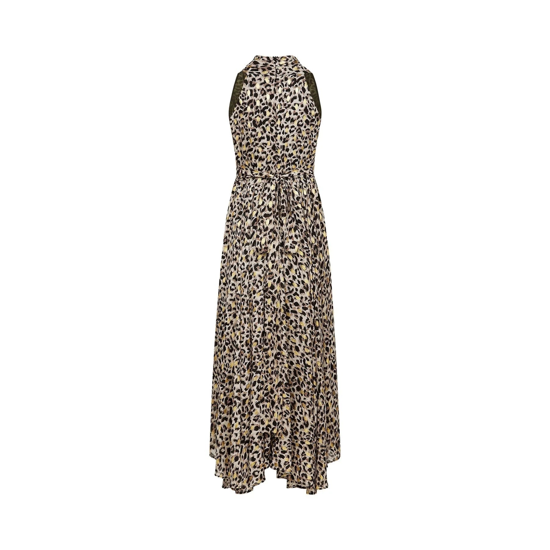 Sydney Midi Dress Yellow Leopard Print Cinched Waist