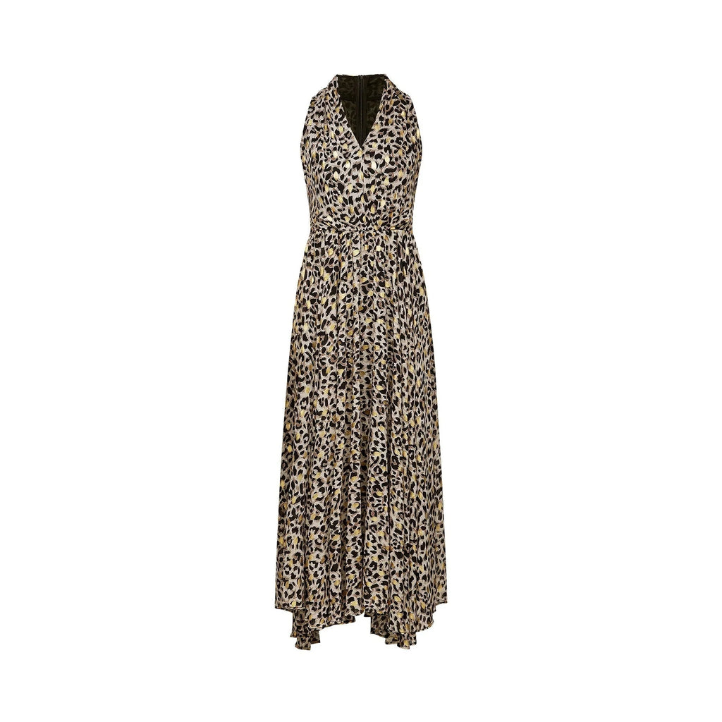 Sydney Midi Dress Yellow Leopard Print Cinched Waist