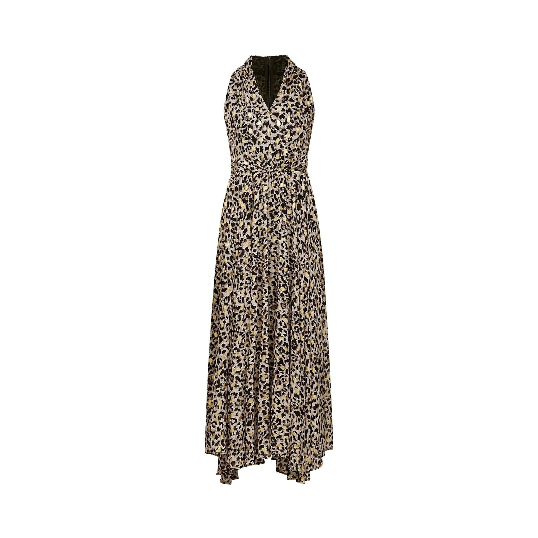 Sydney Midi Dress Yellow Leopard Print Cinched Waist