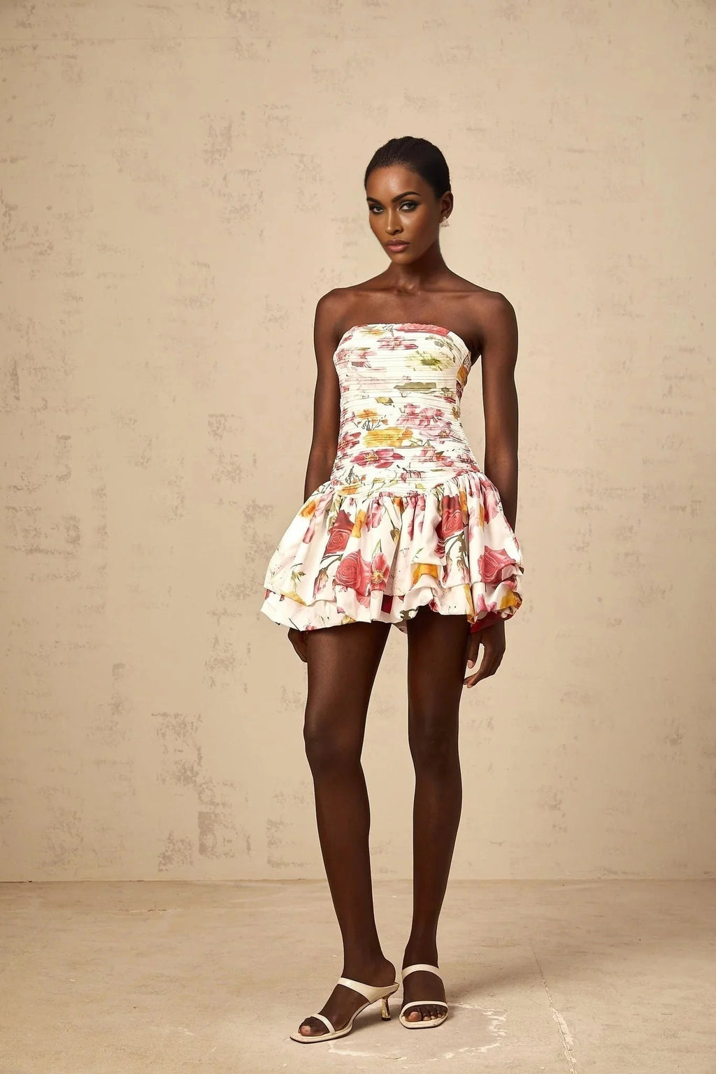 Sydney Mini Dress Pink Floral Smocked Bubble Skirt & Zip Fastening