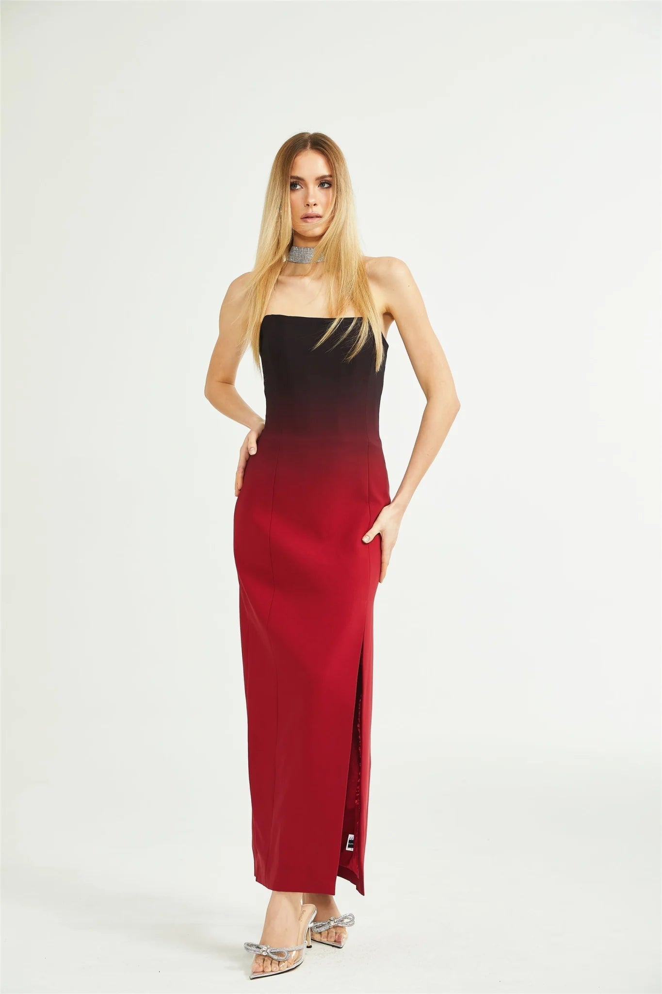 Taliyah Dress Red Gradient Off - Shoulder Maxi