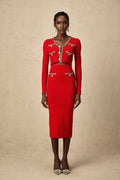 Tamara Cardigan & Skirt Tamara Red & Gold Crystal Sequin Embellished
