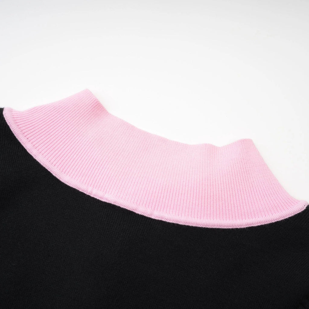 Tamara Knitted Bodysuit Black Pink Contrast Flap Pockets