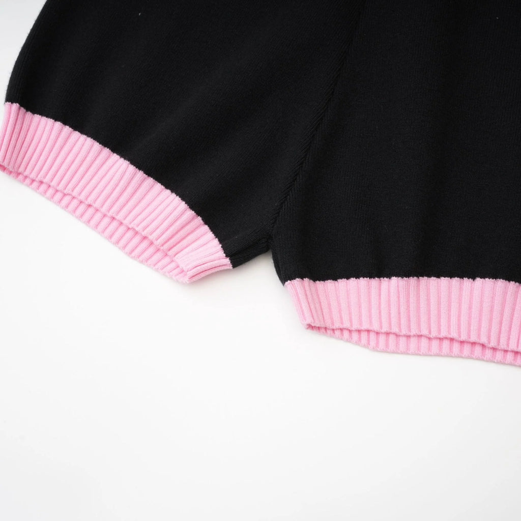 Tamara Knitted Bodysuit Black Pink Contrast Flap Pockets