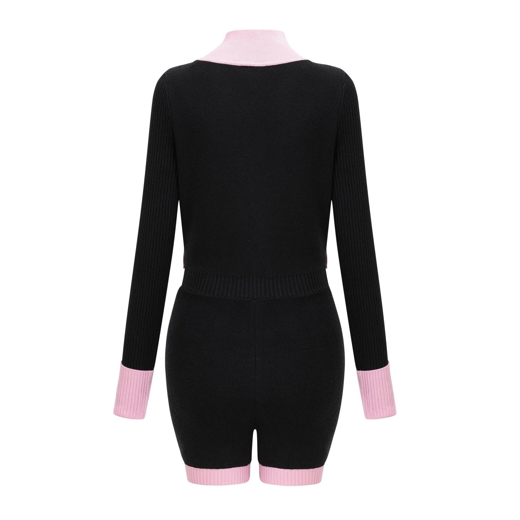 Tamara Knitted Bodysuit Black Pink Contrast Flap Pockets