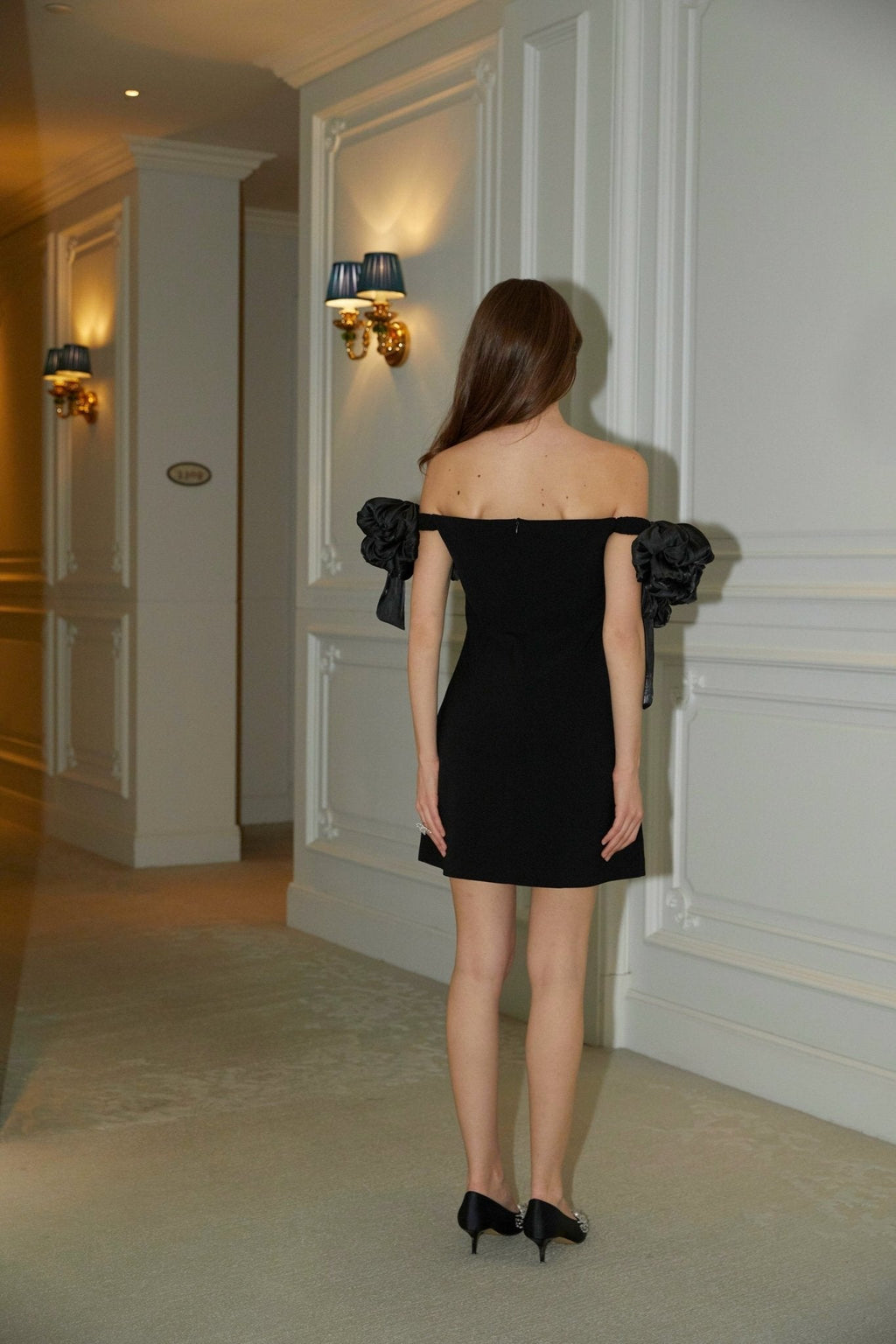 Tamara Mini Dress Tamara Off Shoulder Black Flower Thigh Length