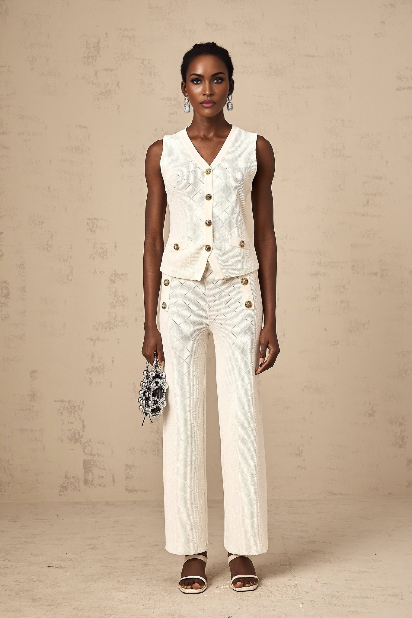 Tamara Top & Trousers Knitted White Matching Set
