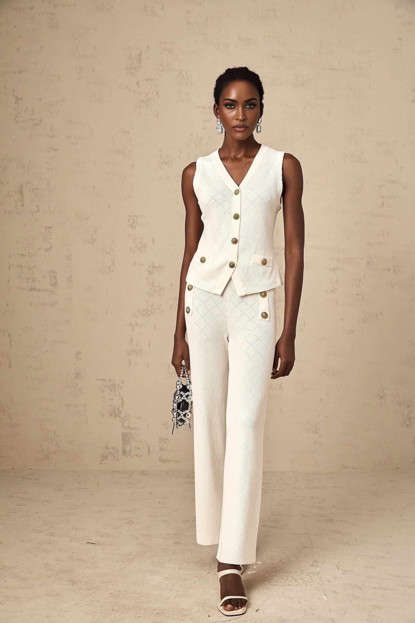Tamara Top & Trousers Knitted White Matching Set