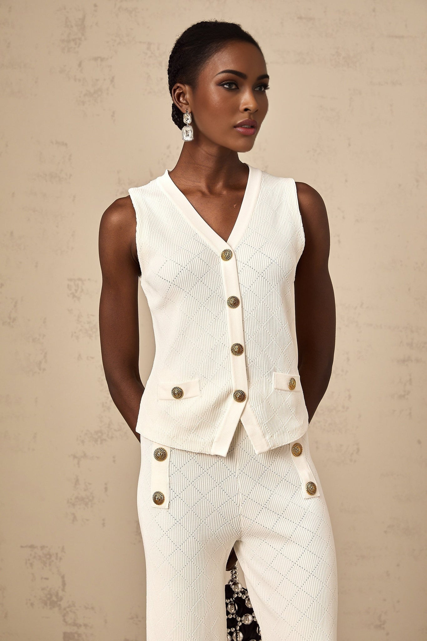 Tamara Top & Trousers Knitted White Matching Set