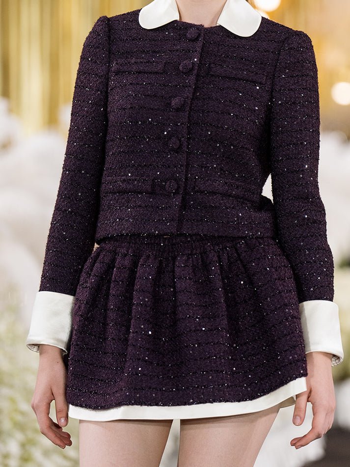 Tatiana Tweed Jacket – Cropped Fit – Silk Collar & Cuffs – Tailored Silhouette