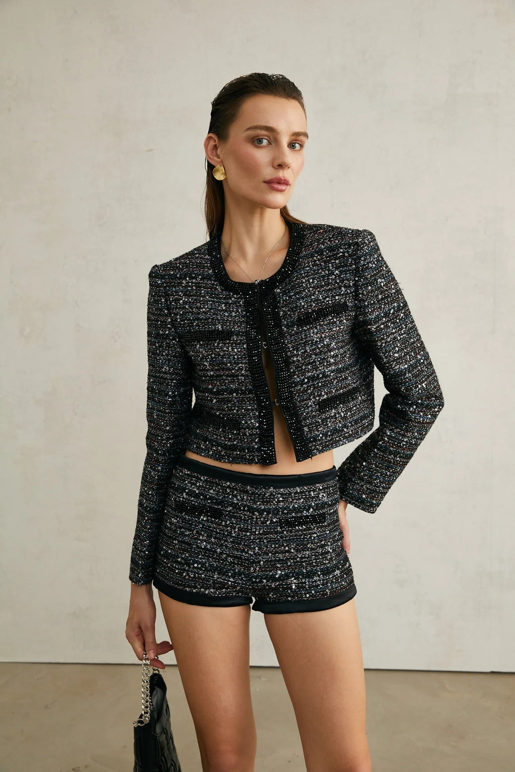 Taylor Jacket Black Sequinned Crystalsequin Pockets