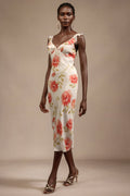 Taylor White Floral Halter Midi Dress Ruffled Bowknot Fitted Bodice