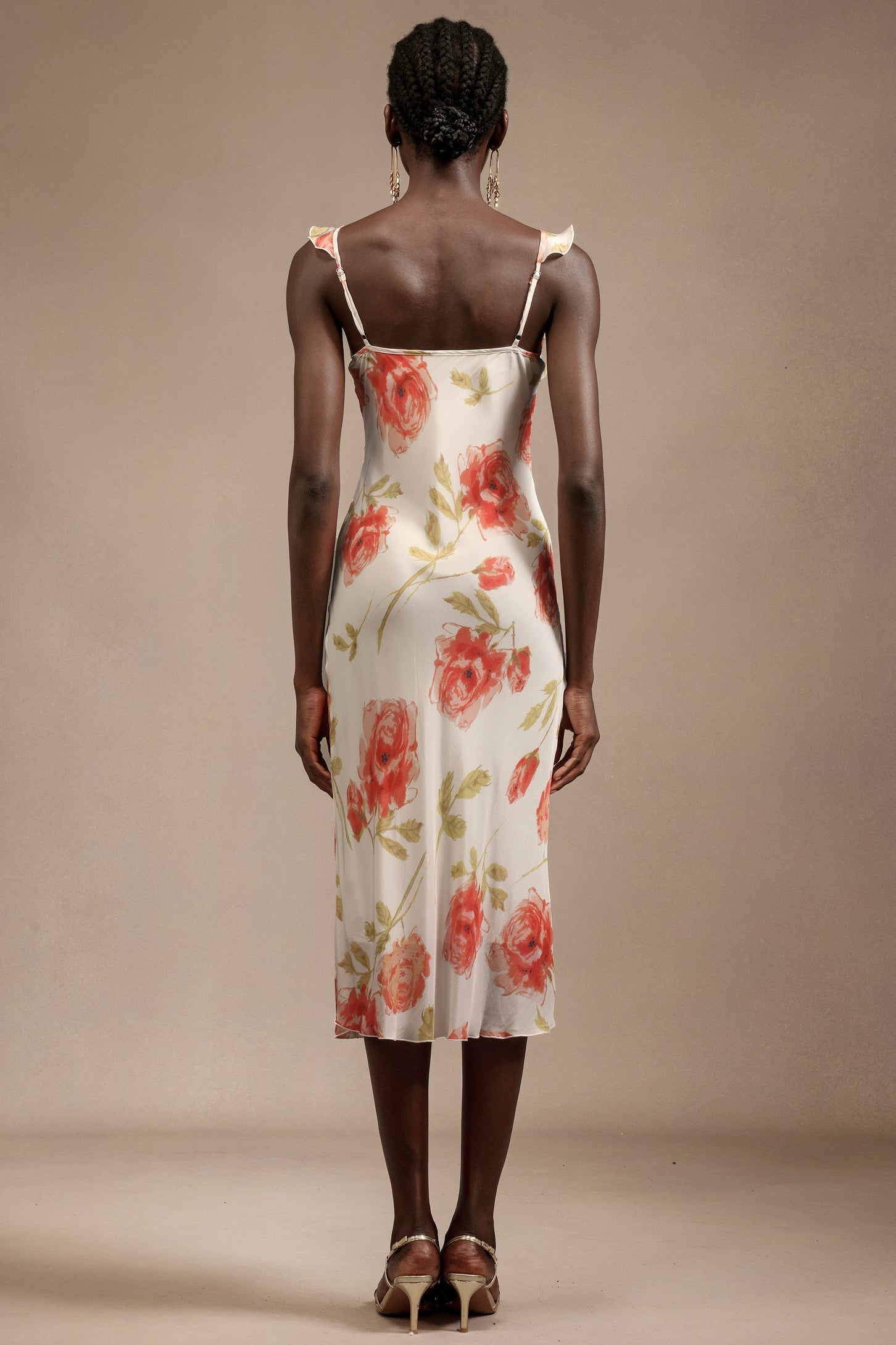 Taylor White Floral Print Halter Midi Dress Ruffled Detailing Bowknot Fitted Bodice