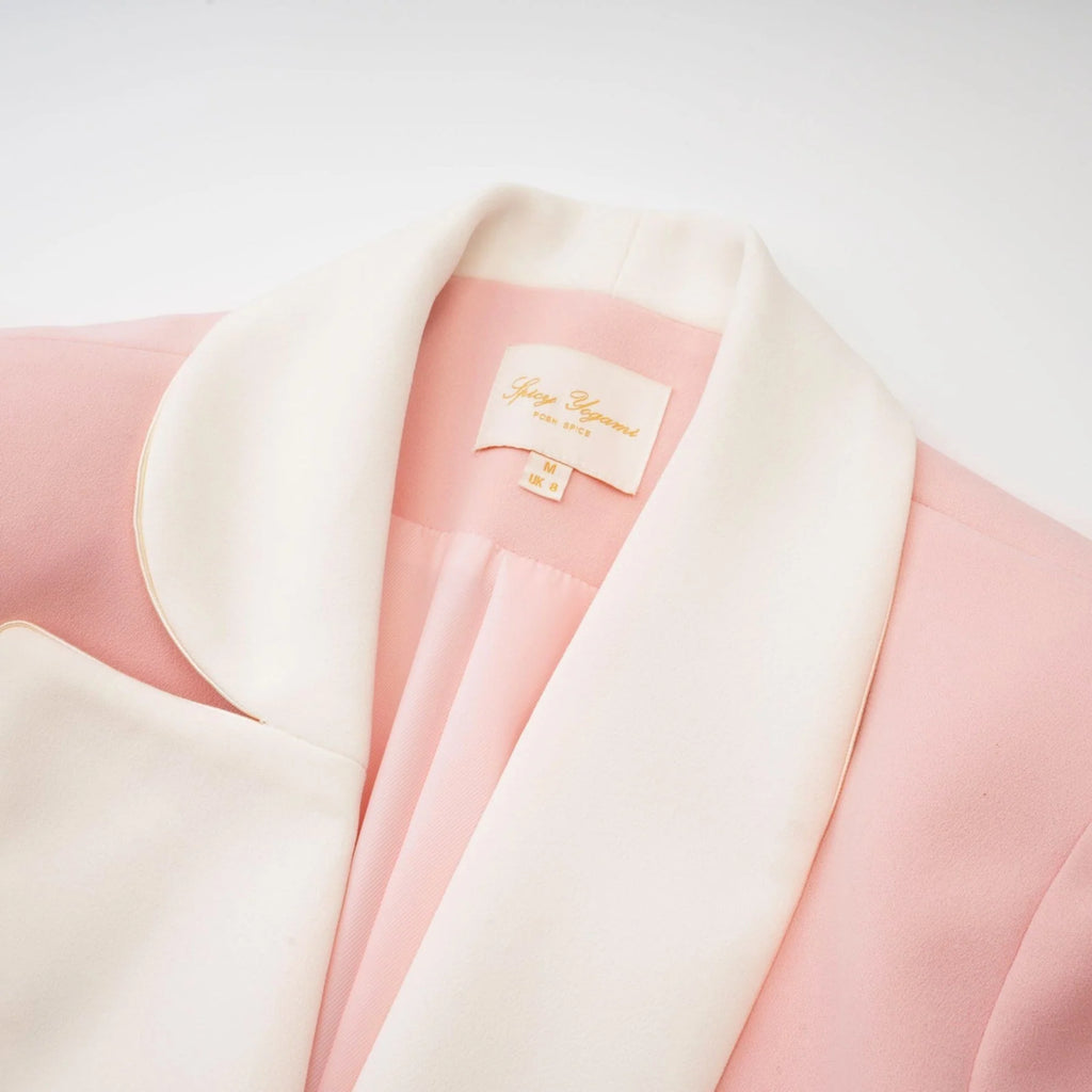 Teagan Blazer & Pants Pink White Set