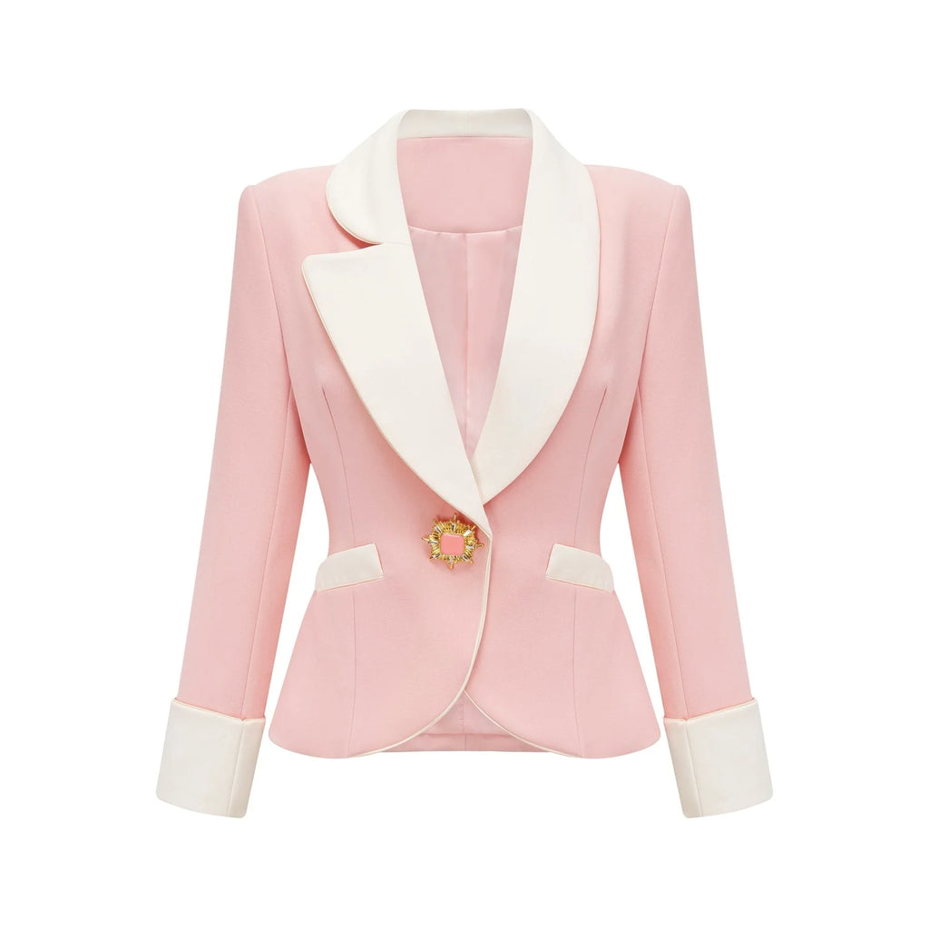 Teagan Blazer & Pants Pink White Set
