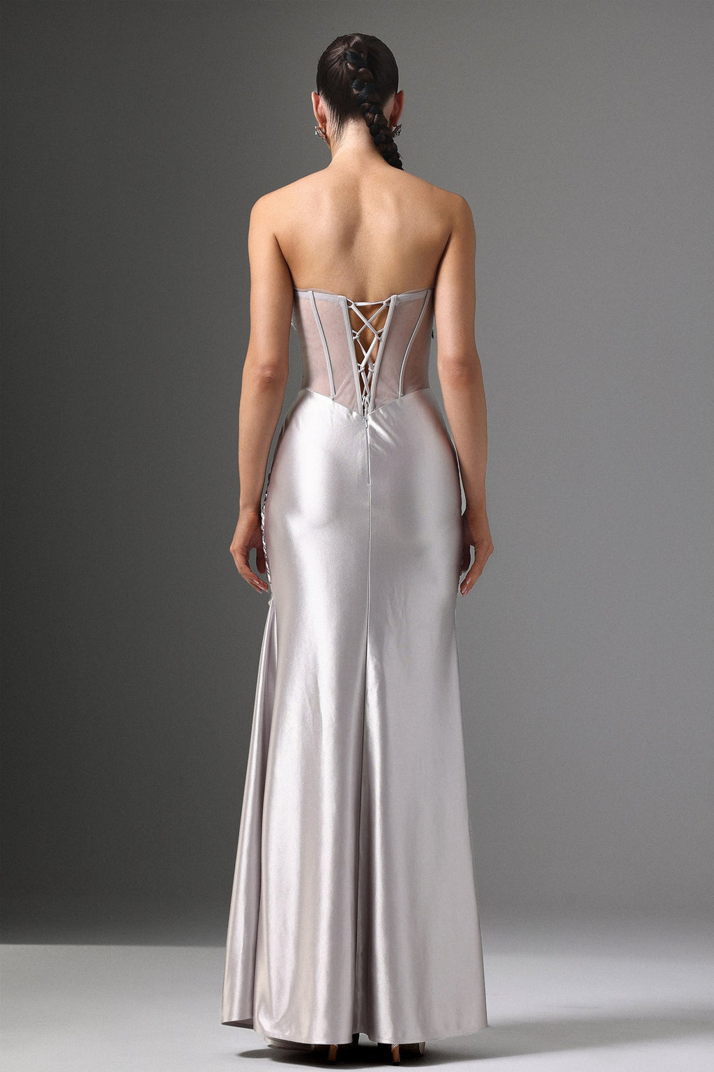 Teagan Silver Sequin Strapless Formal Dress