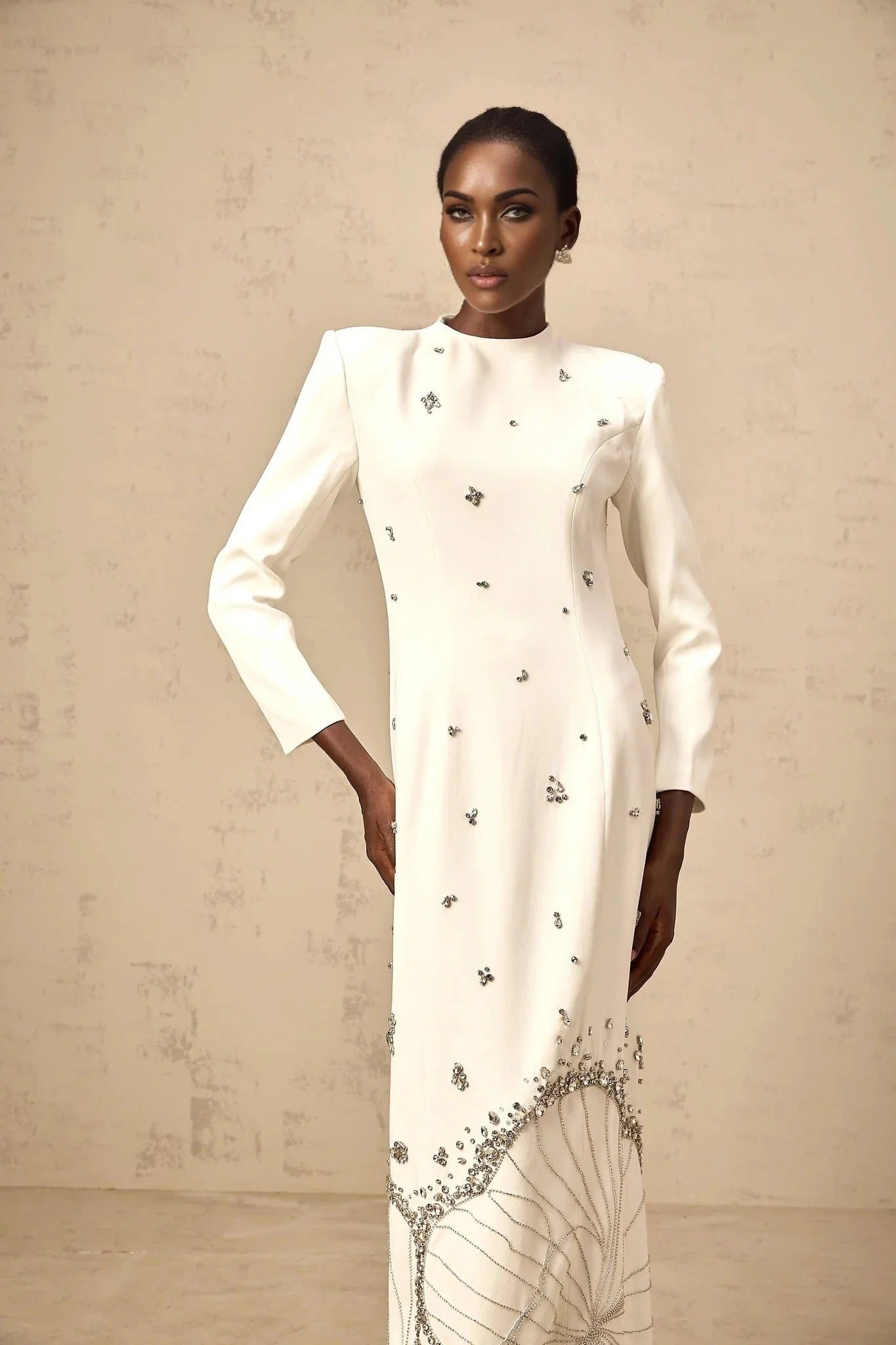 Tecla Maxi Dress White Crystal Lotus Embellished