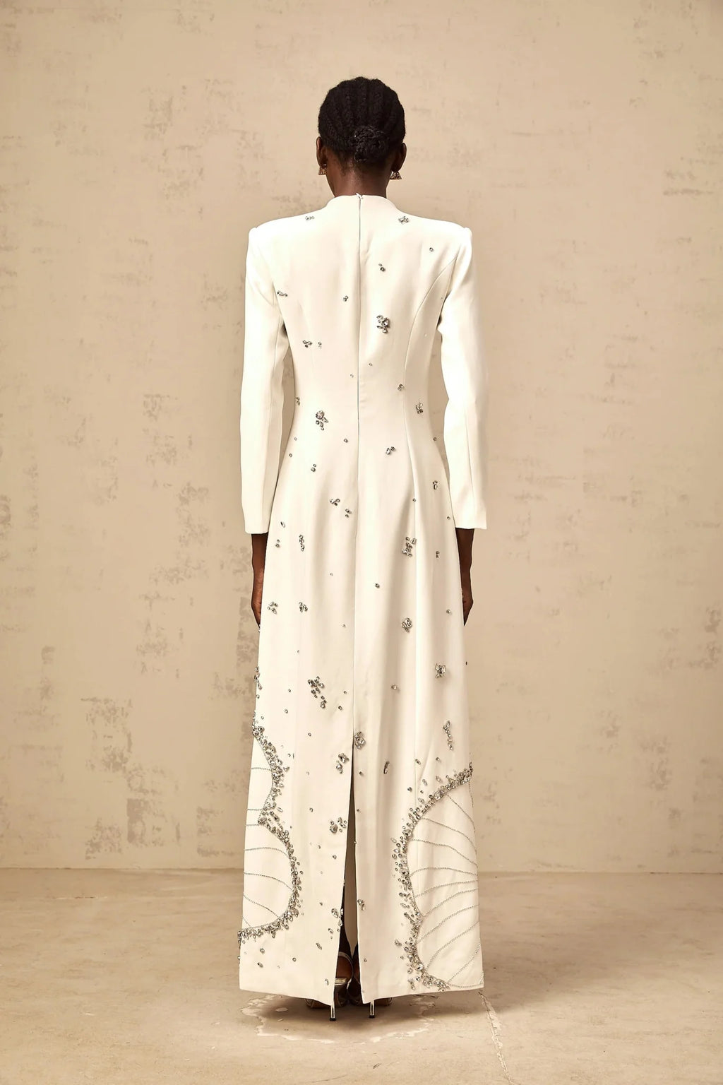 Tecla Maxi Dress White Crystal Lotus Embellished