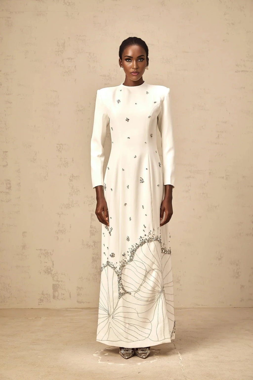 Tecla Maxi Dress White Crystal Lotus Embellished