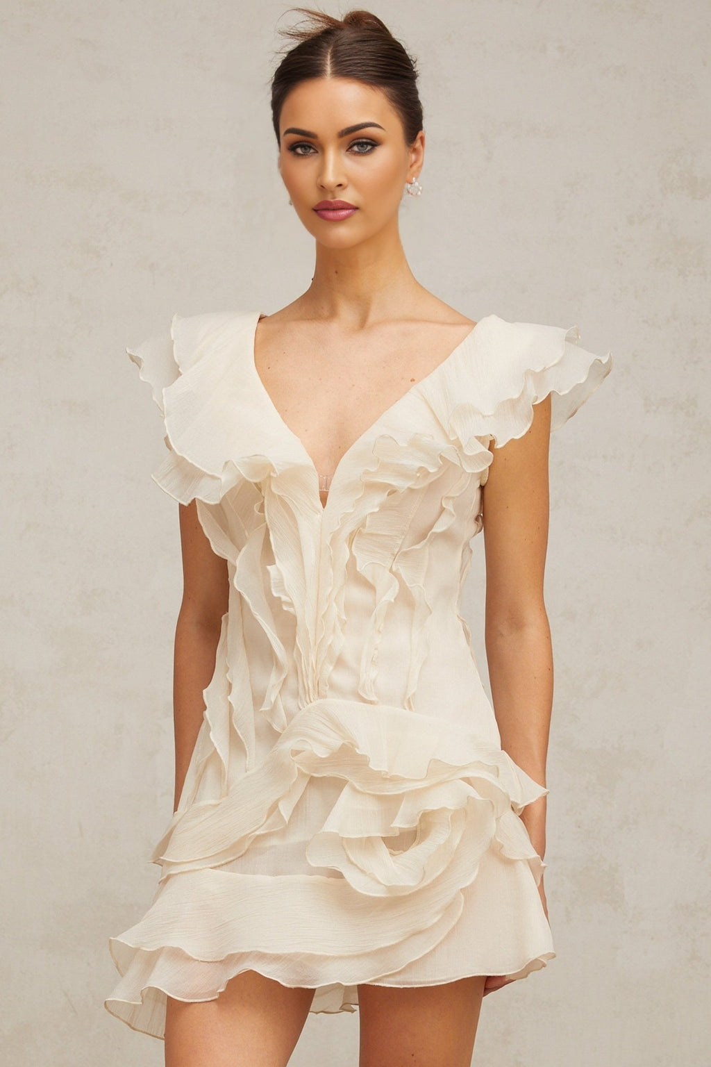 Tecla Mini Dress with Cinched Waist and Ruffled Detailing