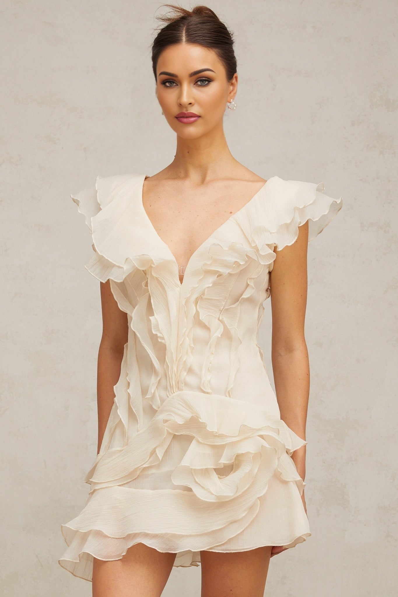 Tecla Mini Dress with Cinched Waist and Ruffled Detailing