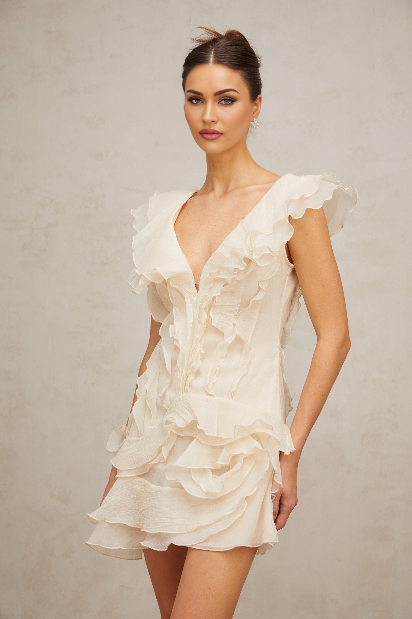 Tecla Mini Dress with Cinched Waist and Ruffled Detailing