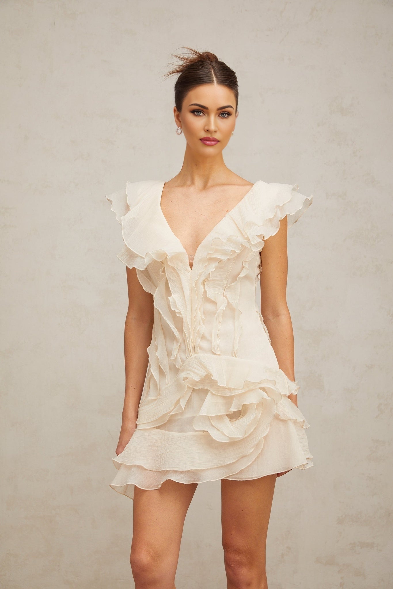 Tecla Mini Dress with Cinched Waist and Ruffled Detailing