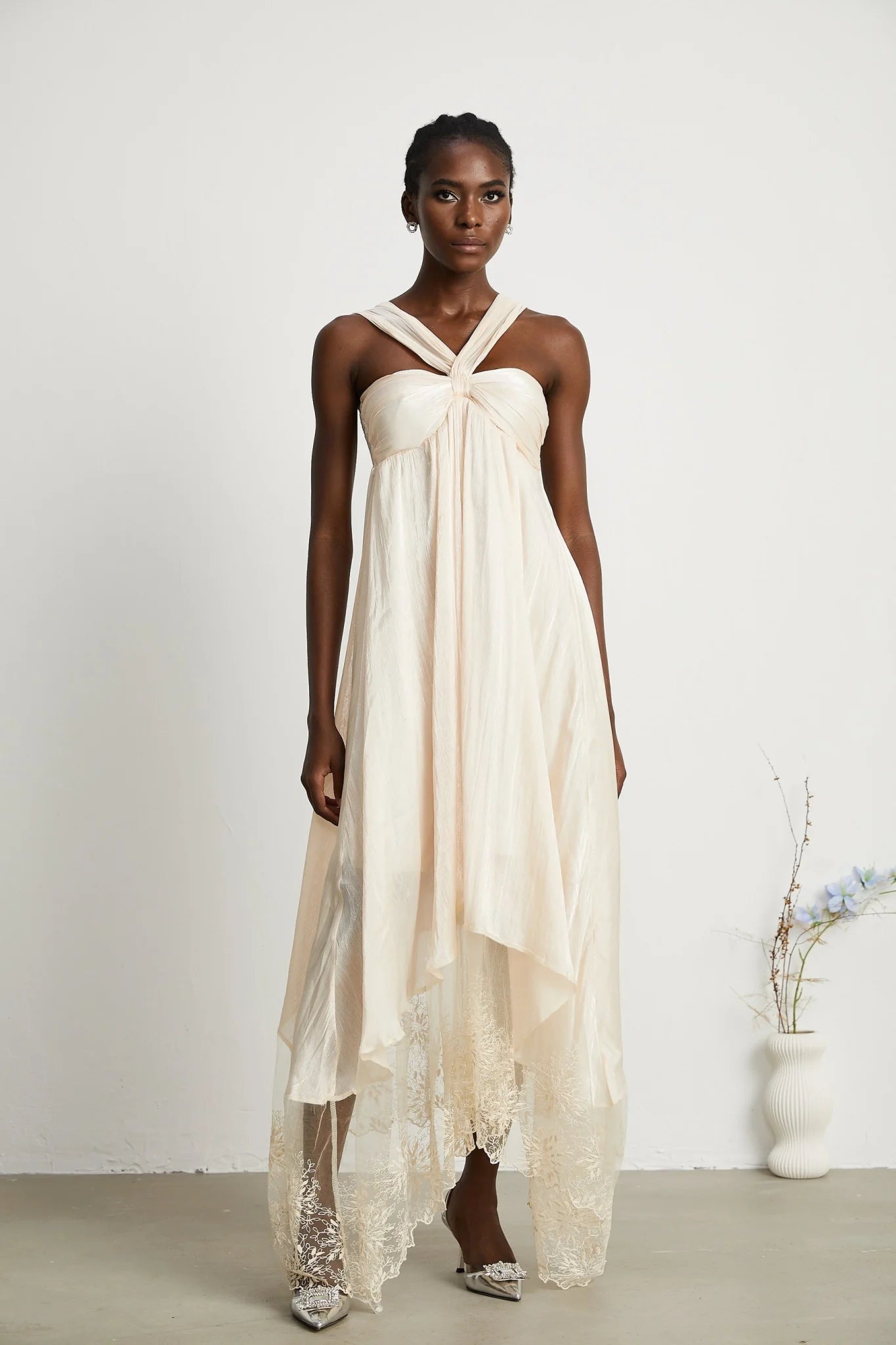 Teresa Halterneck Midi Dress in Neutrals
