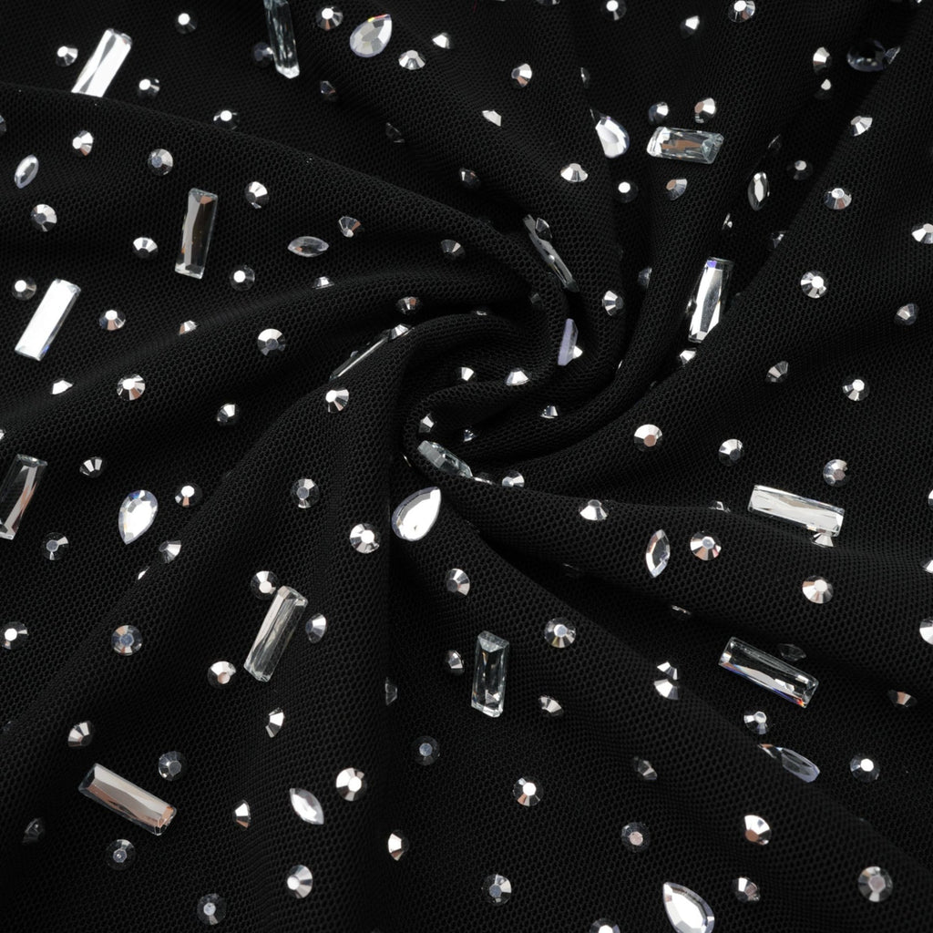 Teresa Maxi Dress in Classic Black with Crystal Embellishments & Flared Cuffs