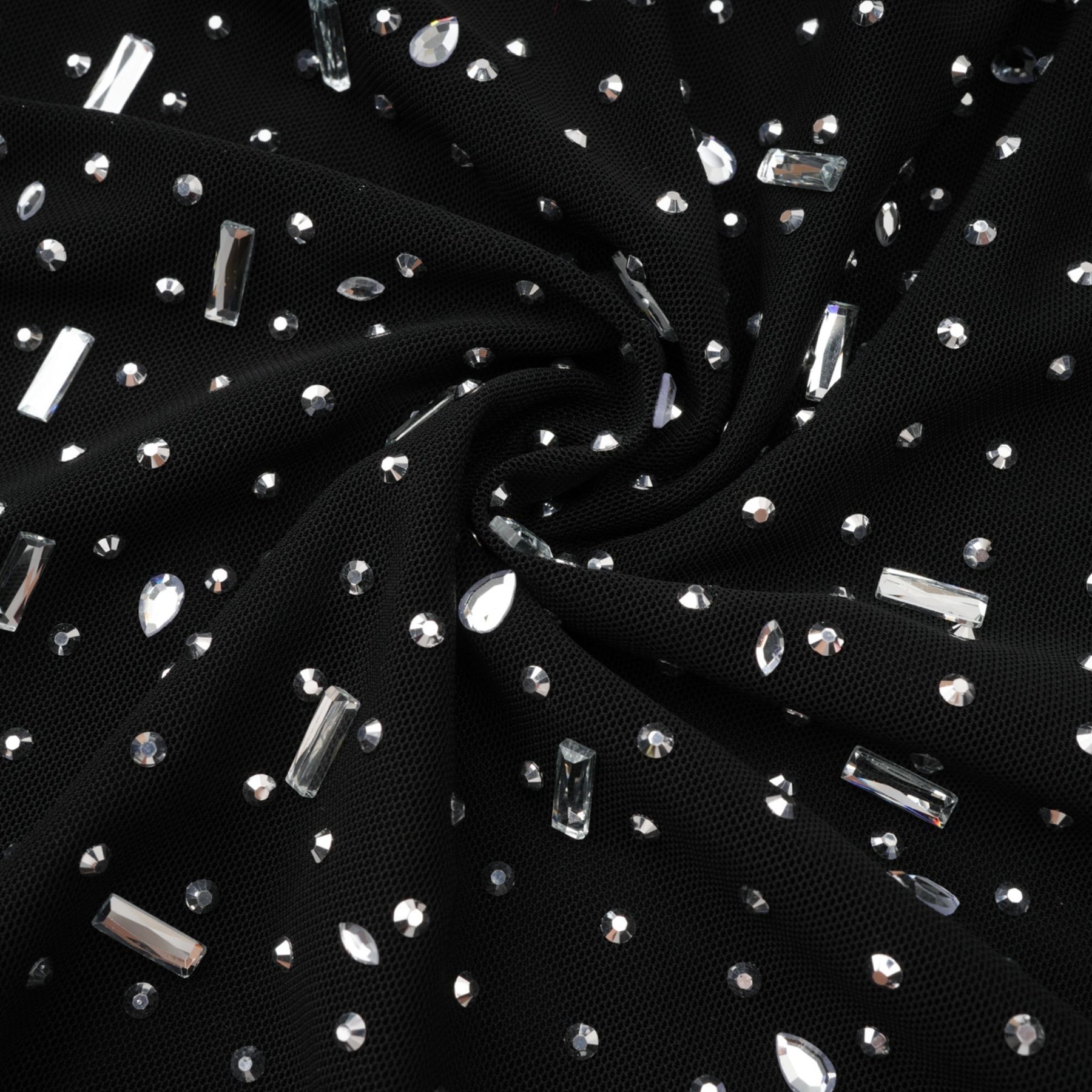 Teresa Maxi Dress in Classic Black with Crystal Embellishments & Flared Cuffs