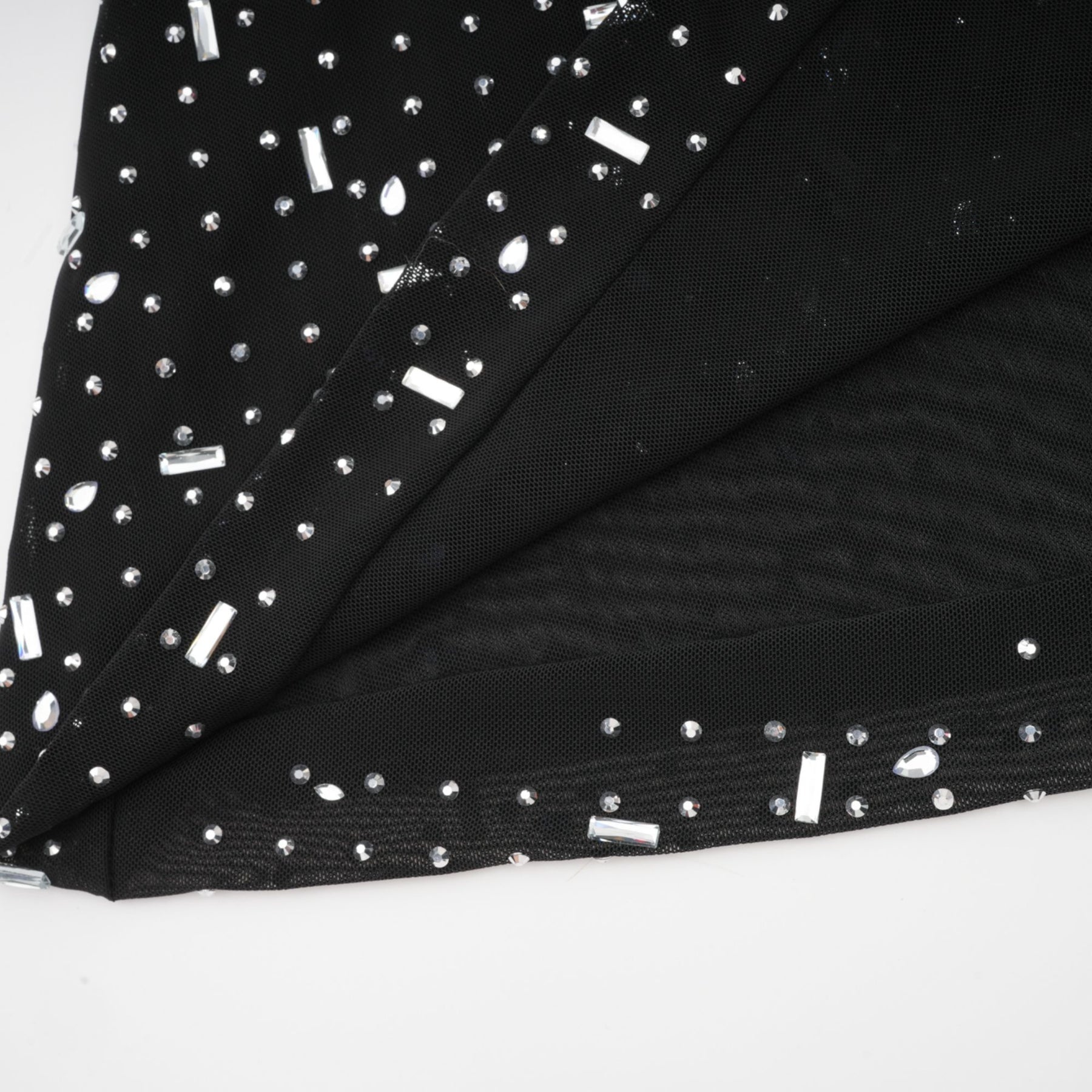 Teresa Maxi Dress in Classic Black with Crystal Embellishments & Flared Cuffs