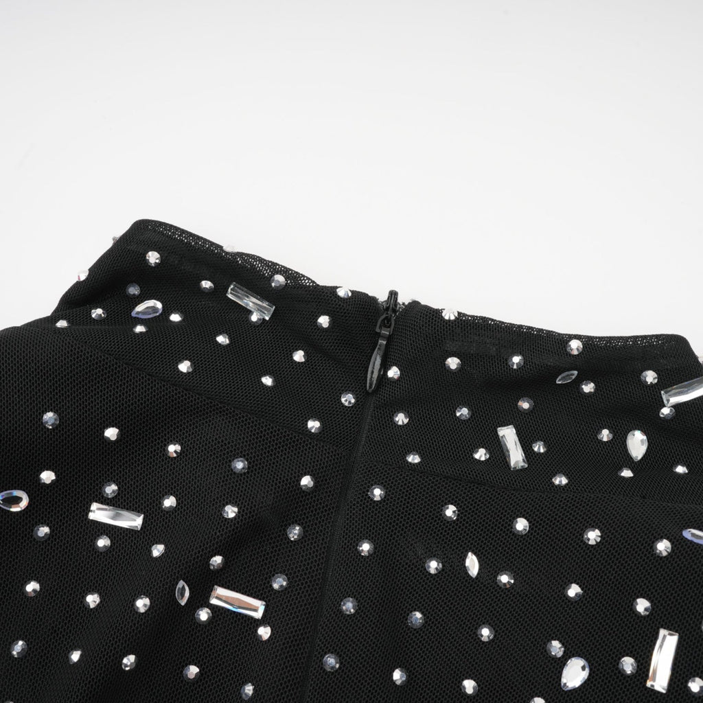 Teresa Maxi Dress in Classic Black with Crystal Embellishments & Flared Cuffs