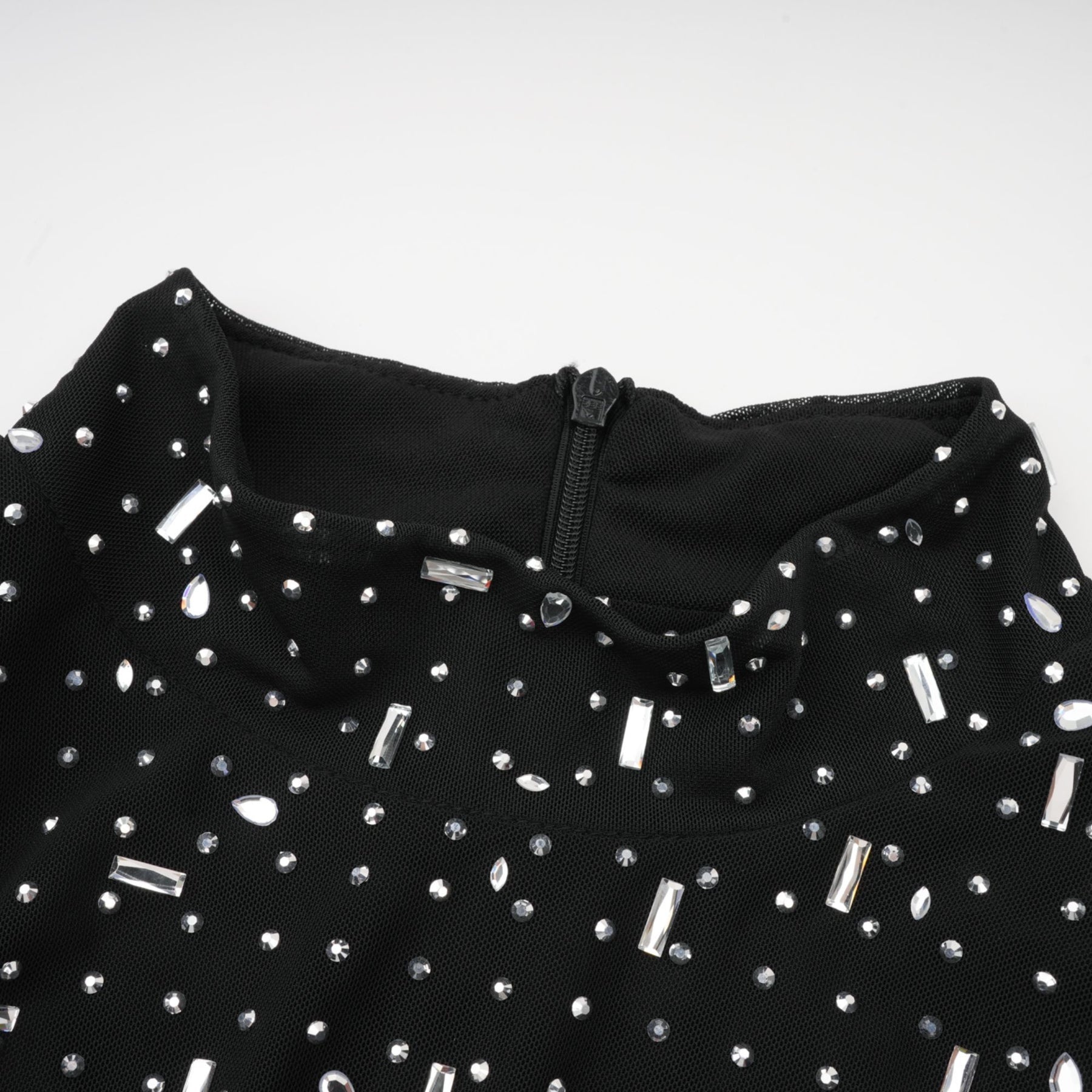 Teresa Maxi Dress in Classic Black with Crystal Embellishments & Flared Cuffs