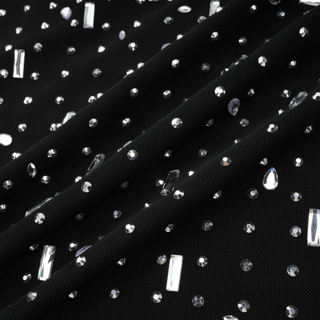 Teresa Maxi Dress in Classic Black with Crystal Embellishments & Flared Cuffs