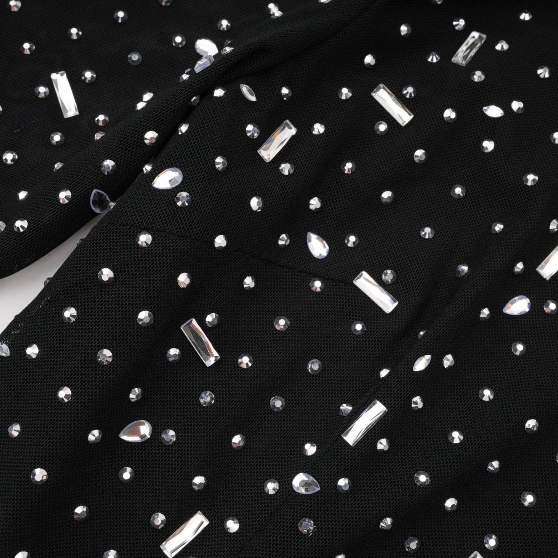 Teresa Maxi Dress in Classic Black with Crystal Embellishments & Flared Cuffs