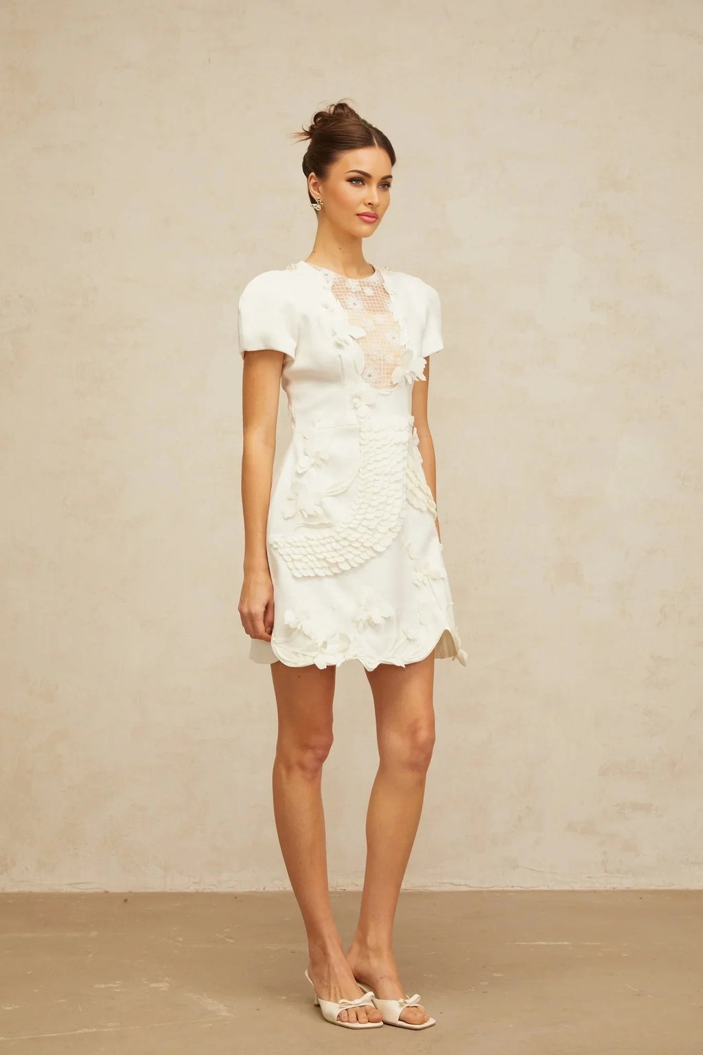 Teresa Mini Dress White Floral - Applique Puff