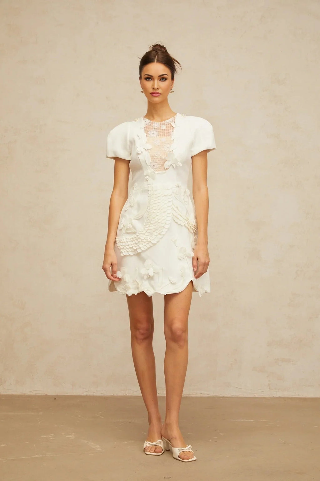 Teresa Mini Dress White Floral - Applique Puff