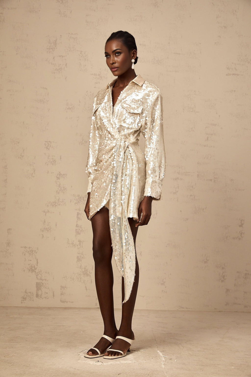 Teresa Mini Dress with Classic Collar and Sequin Embellishment
