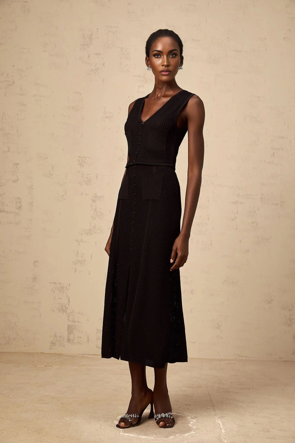 Teresa Top & Skirt Set Black Pointelle Knit